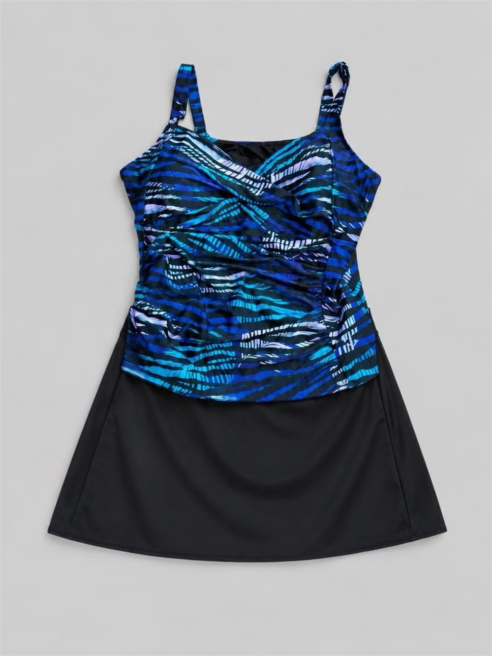 INXUEER 24W Ruched Tankini + Skirt Swimsuit Blue Purple Black Plus Size